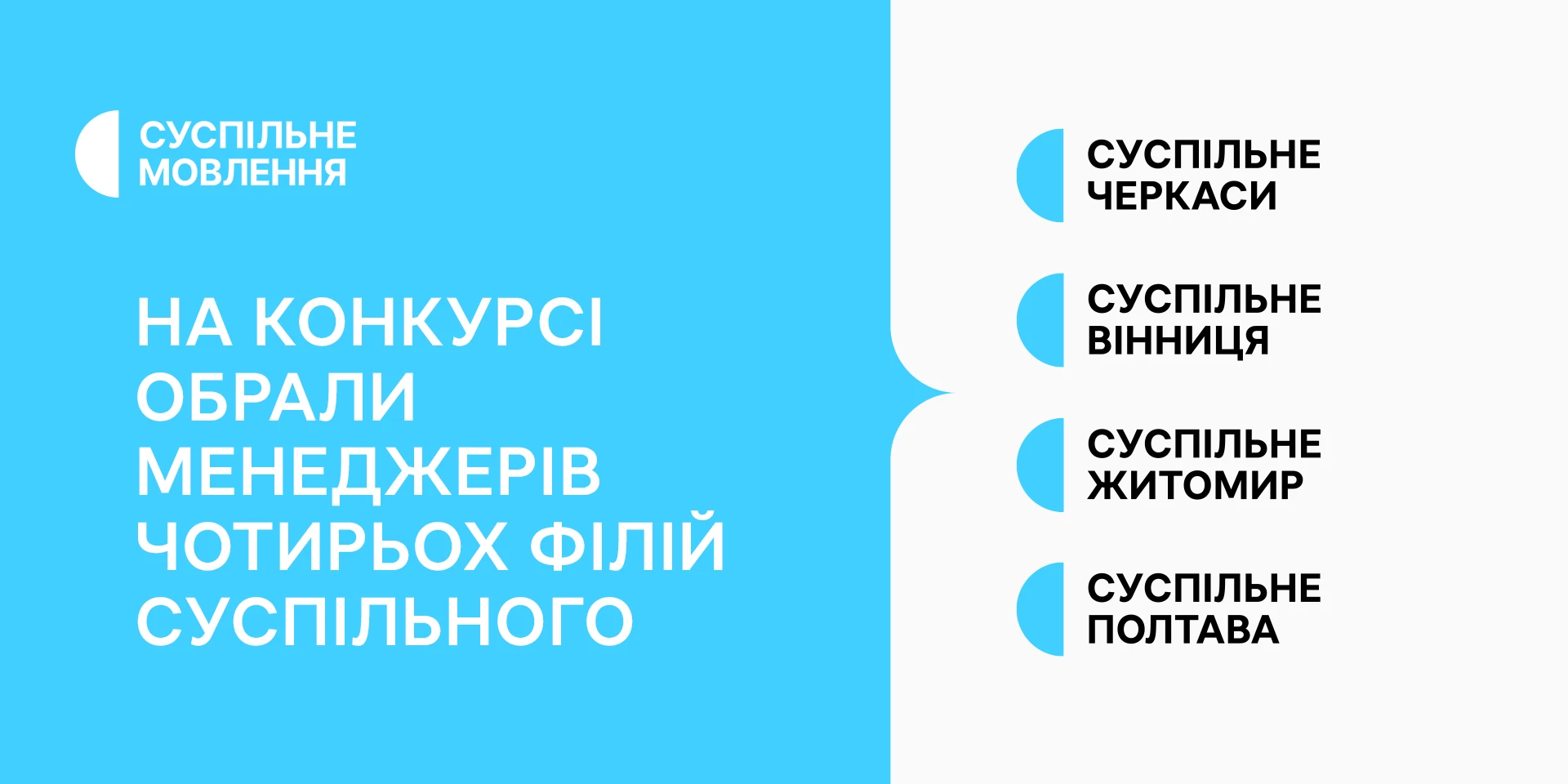 Суспільне оголосило переможців конкурсу на посади менеджерів у чотирьох філіях